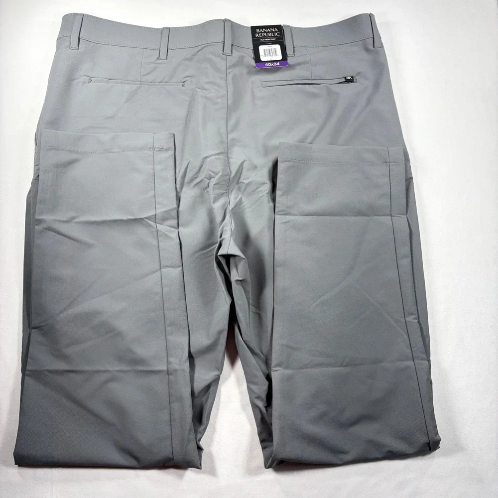 Banana Republic Mens Flat Front Pants Gray Performance Trousers 40x34